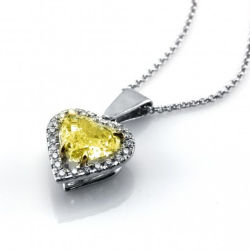 2.17 Ct  Fancy Yellow Heart  Diamond Pendant ,18K White Gold